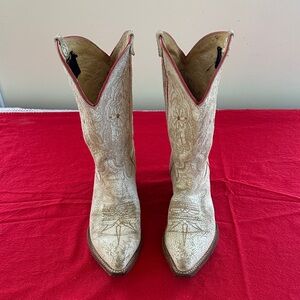 Justin Vintage Distressed White Cowboy Boots Size 8.5